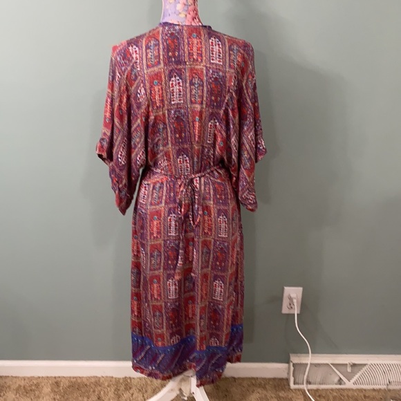 Anthropologie Tiny Omina Kimono Red Purple Printed Midi Dress Small - Picture 6 of 6